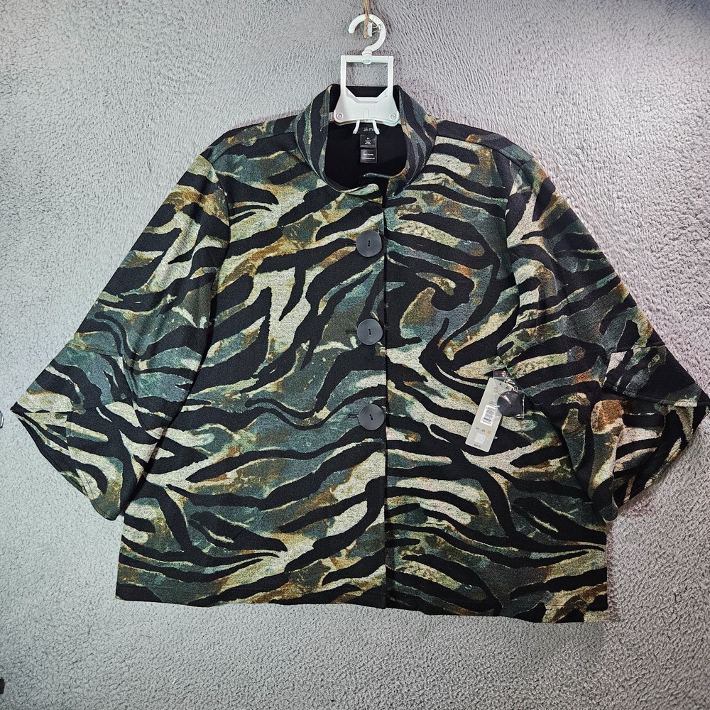 $84 NEW Ali Miles Shirt Top Women 3X Button Up Camo Abstract Green Black Tone